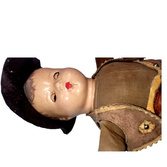 13" 1920s Antique Composition Head Sweet Cowboy Toddler Baby Boy - Picture 6 of 12